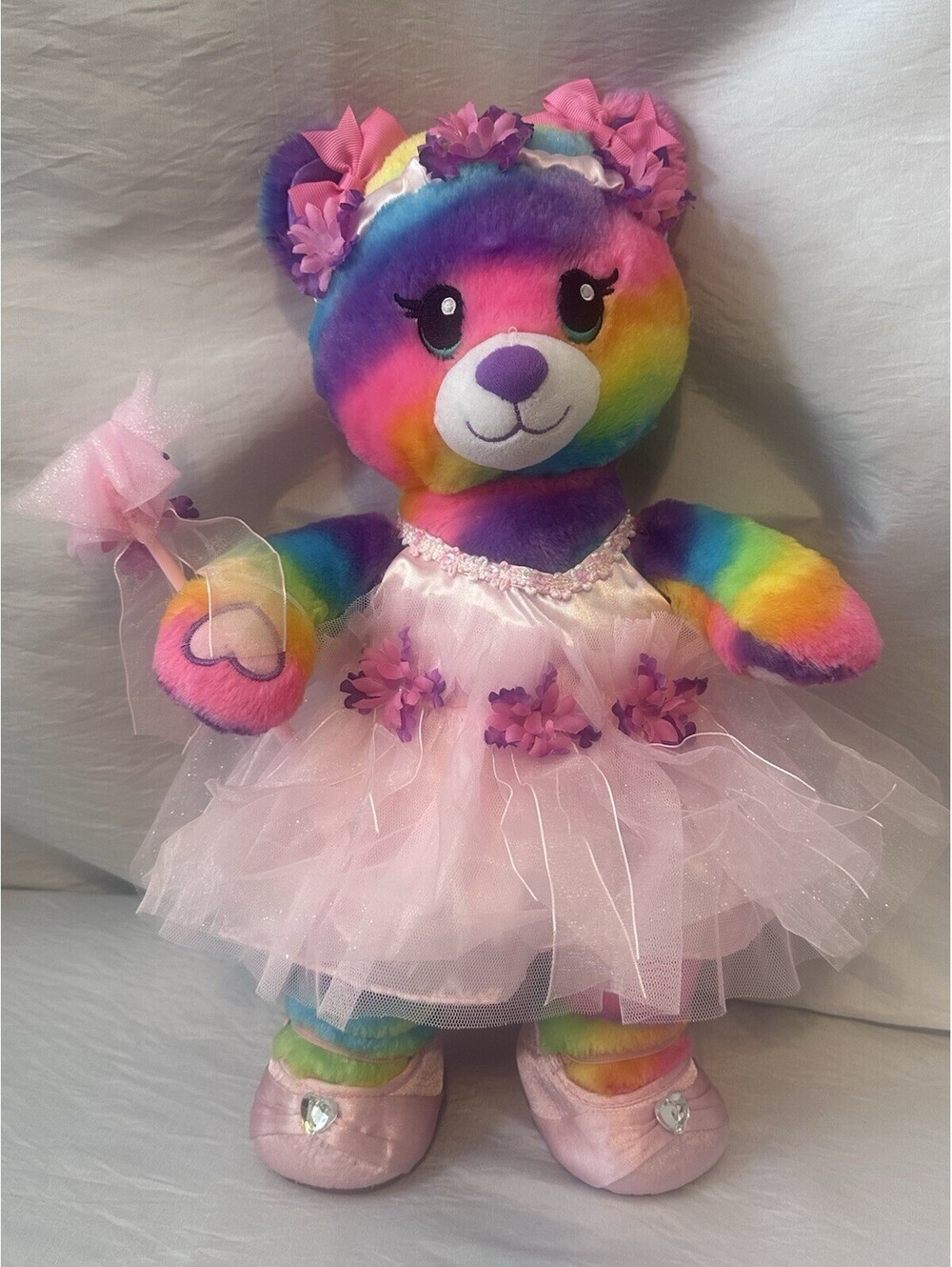 Build A Bear Rainbow Fairy Teddy Bear Plush Heart Hugging Paw 2018 16" Excellent
